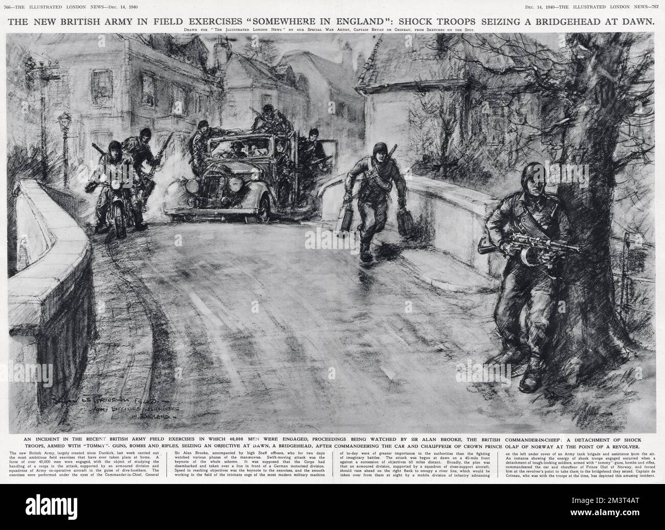 Truppe d'urto che si impadroniscono della testa di ponte all'alba del 1940 Foto Stock
