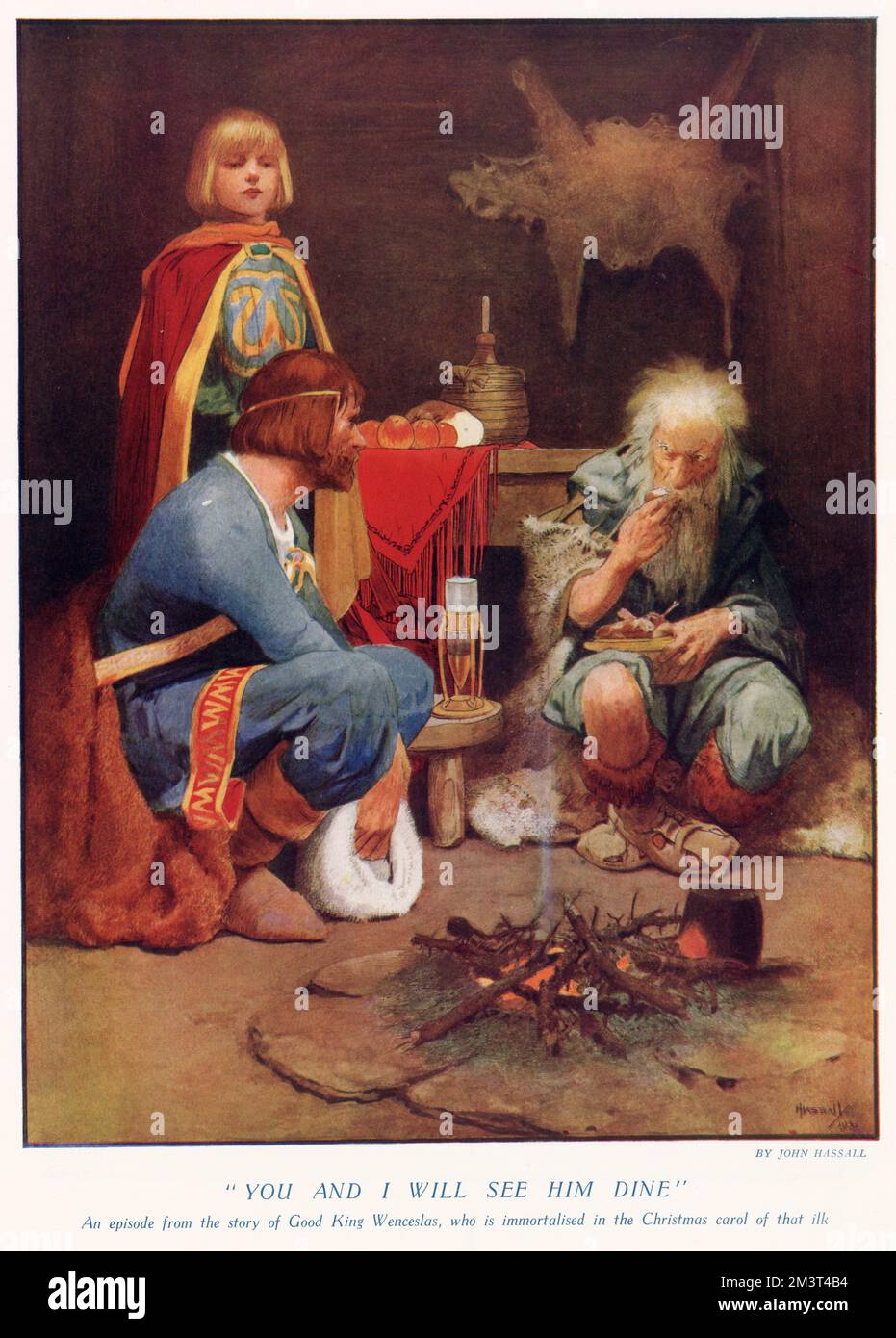 Scena dal Carol di Natale 'buon re Venceslao' di John Hassall, illustrando la linea, 'voi ed io lo vedremo cenare'. Foto Stock