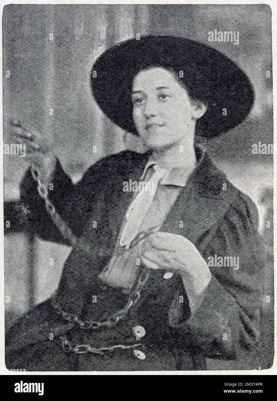 Helen Fox, una delle suffragettes che ha incatenato il themself alla griglia in Ladies' Gallery nella Camera dei Comuni il 28th ottobre 1908. Foto Stock