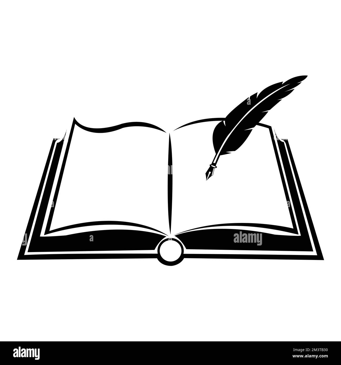 Libro aperto con logo e piuma. Icona libreria.EPS 10 Illustrazione Vettoriale