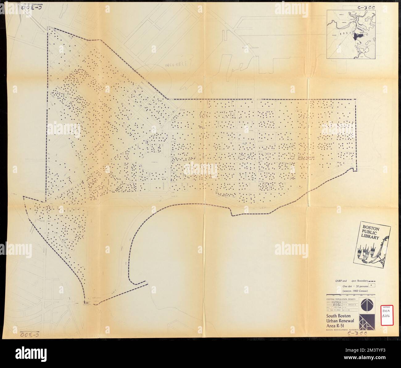 Area di rinnovamento urbano di South Boston R-51 : densità di popolazione esistente, densità di popolazione, Massachusetts, Boston, Mappe, Boston sud, Mass., Mappe Foto Stock