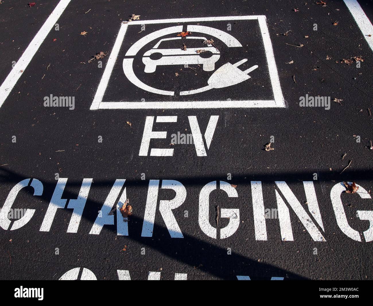 Cartello per lo spazio di parcheggio della stazione di ricarica rapida EVgo per veicoli elettrici in un parcheggio del centro commerciale di Union City, California Foto Stock