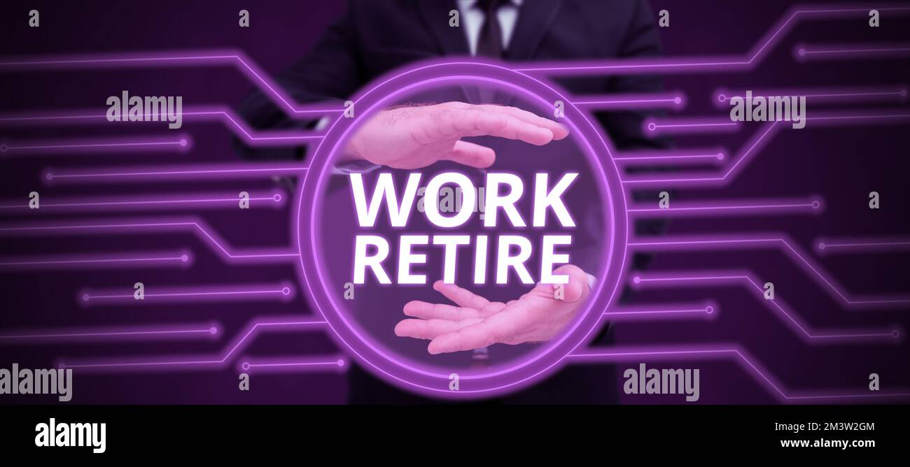 Scrittura a mano segno lavoro di ritiro. Parola per il trasporto sul lavoro o ottenere una pensione scelga il lavoro di fine congedo Foto Stock
