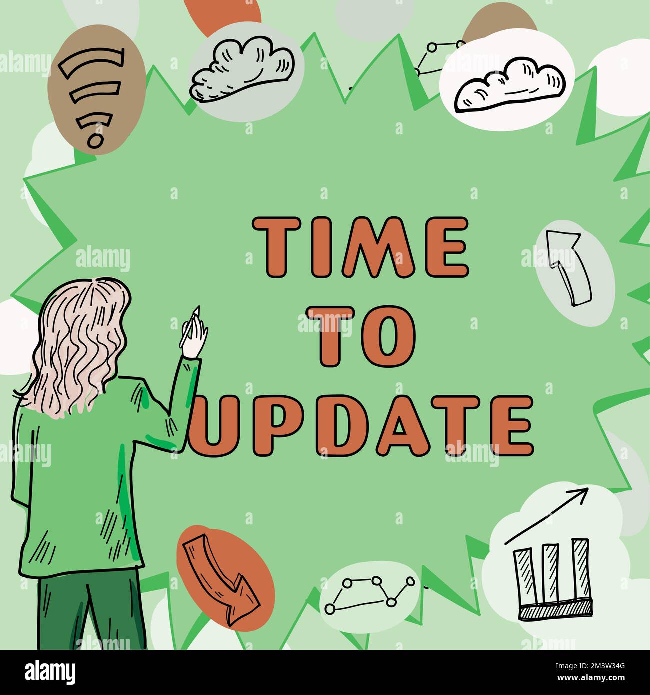 Segno di testo che indica il tempo di aggiornamento. Word per le informazioni più recenti su una particolare situazione Foto Stock