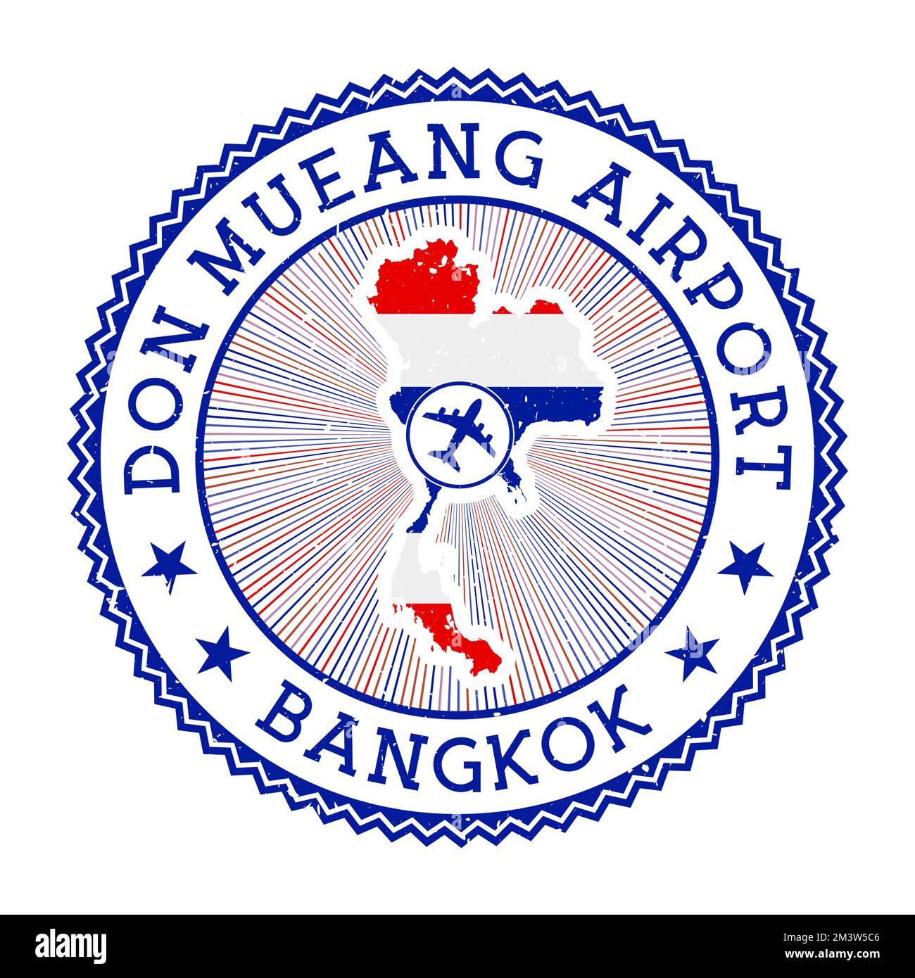 Aeroporto Don Mueang di Bangkok francobollo. Illustrazione vettoriale del logo Airport. Aeroporto di Bangkok con bandiera nazionale. Illustrazione Vettoriale