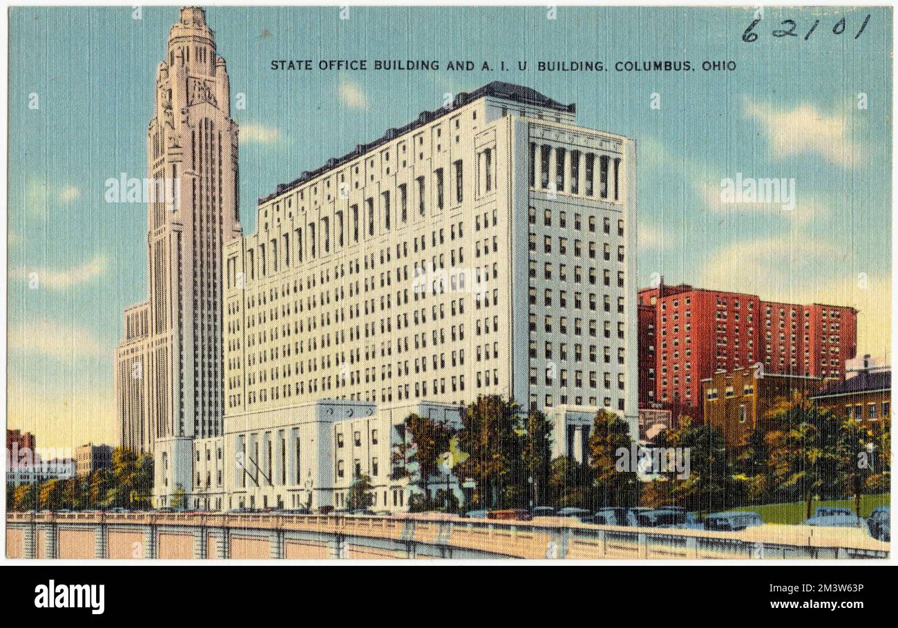 Edificio degli uffici statali e A. I. U. Building, Columbus, Ohio, strutture governative, Tichnor Brothers Collection, Cartoline degli Stati Uniti Foto Stock