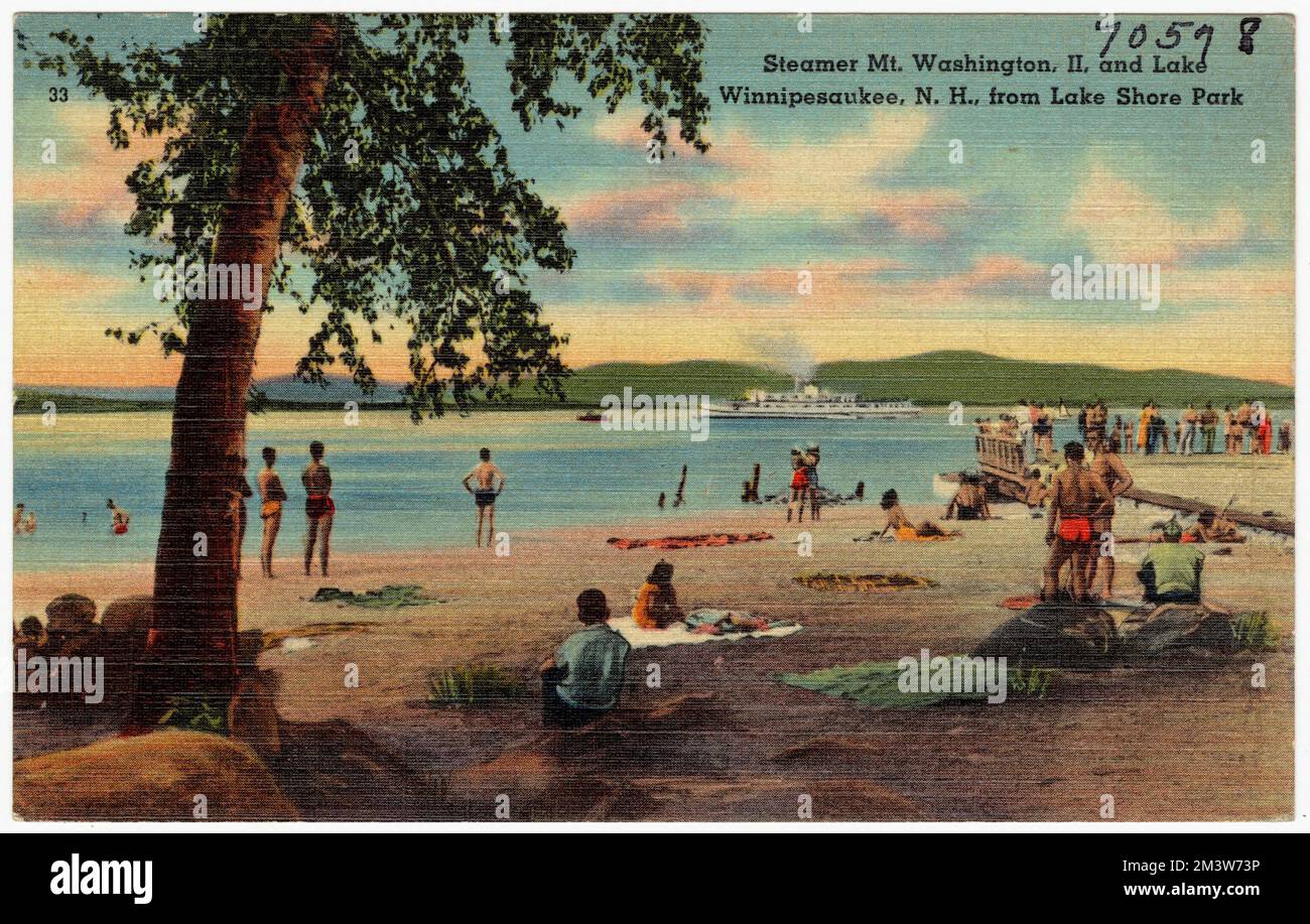 Vaporizzatore Mt. Washington II, e il lago Winnipesaukee, N.H., da Lake Shore Park , Laghi e stagni, Barche, spiagge, Tichnor Brothers Collection, Cartoline degli Stati Uniti Foto Stock
