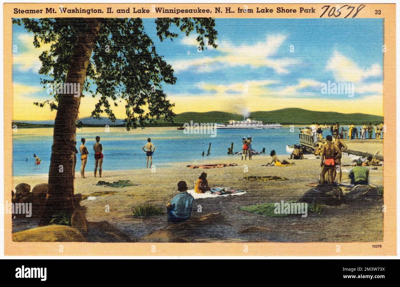 Vaporizzatore Mt. Washington II, e il lago Winnipesaukee, N.H., da Lake Shore Park , Laghi e stagni, Barche, spiagge, Tichnor Brothers Collection, Cartoline degli Stati Uniti Foto Stock