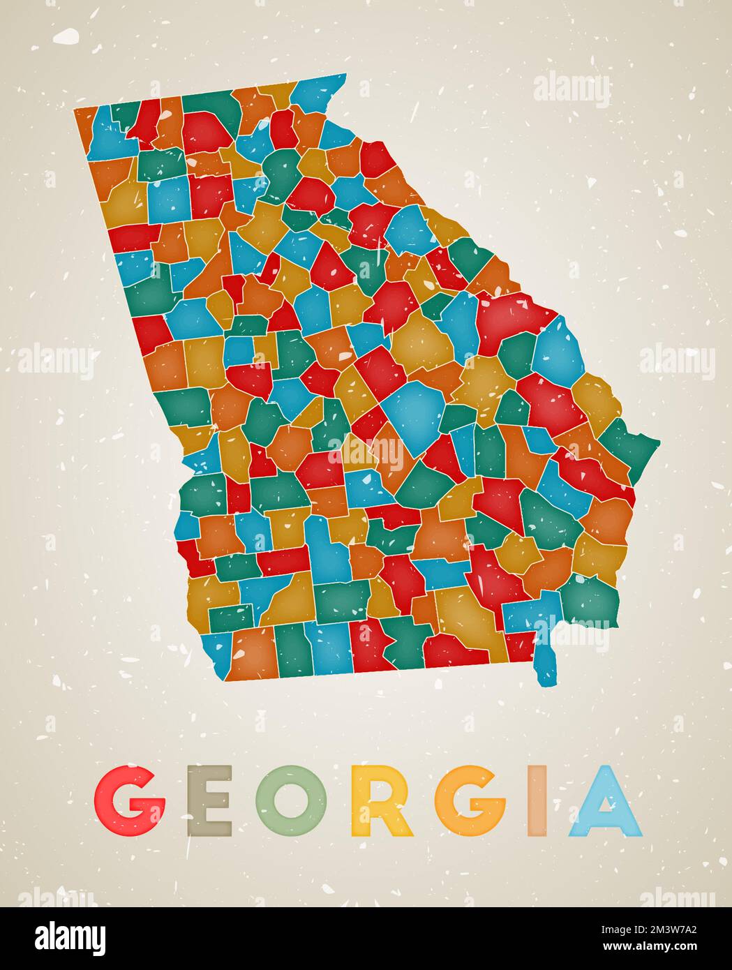Mappa della Georgia. Poster di stato DEGLI STATI UNITI con regioni colorate. Vecchia trama grunge. Illustrazione vettoriale della Georgia con il nome dello stato degli Stati Uniti. Illustrazione Vettoriale