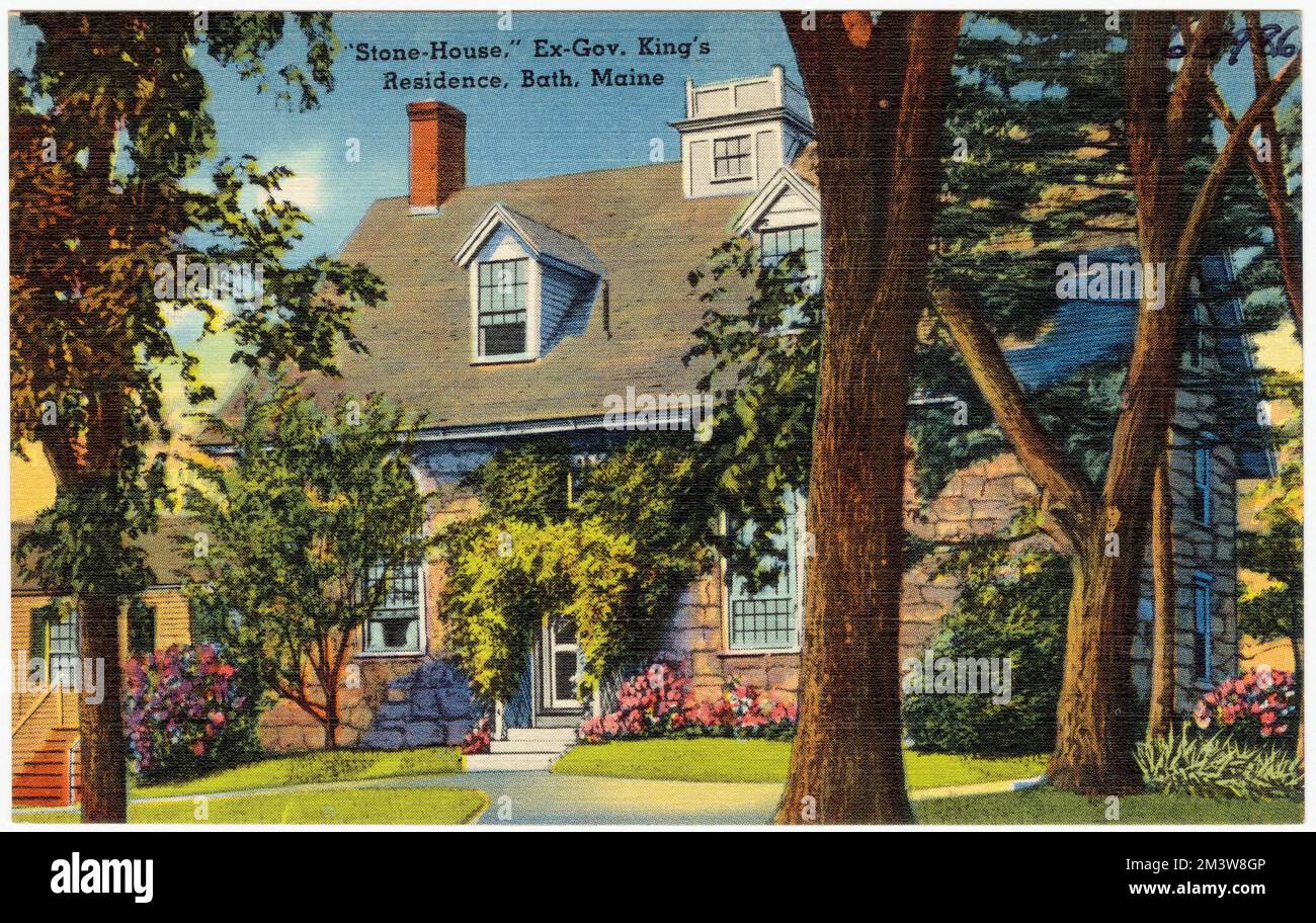 "Casa di pietra", ex-Gov. Residenza del re, Bath, Maine , strutture per il governo, Case, Tichnor Brothers Collection, cartoline degli Stati Uniti Foto Stock