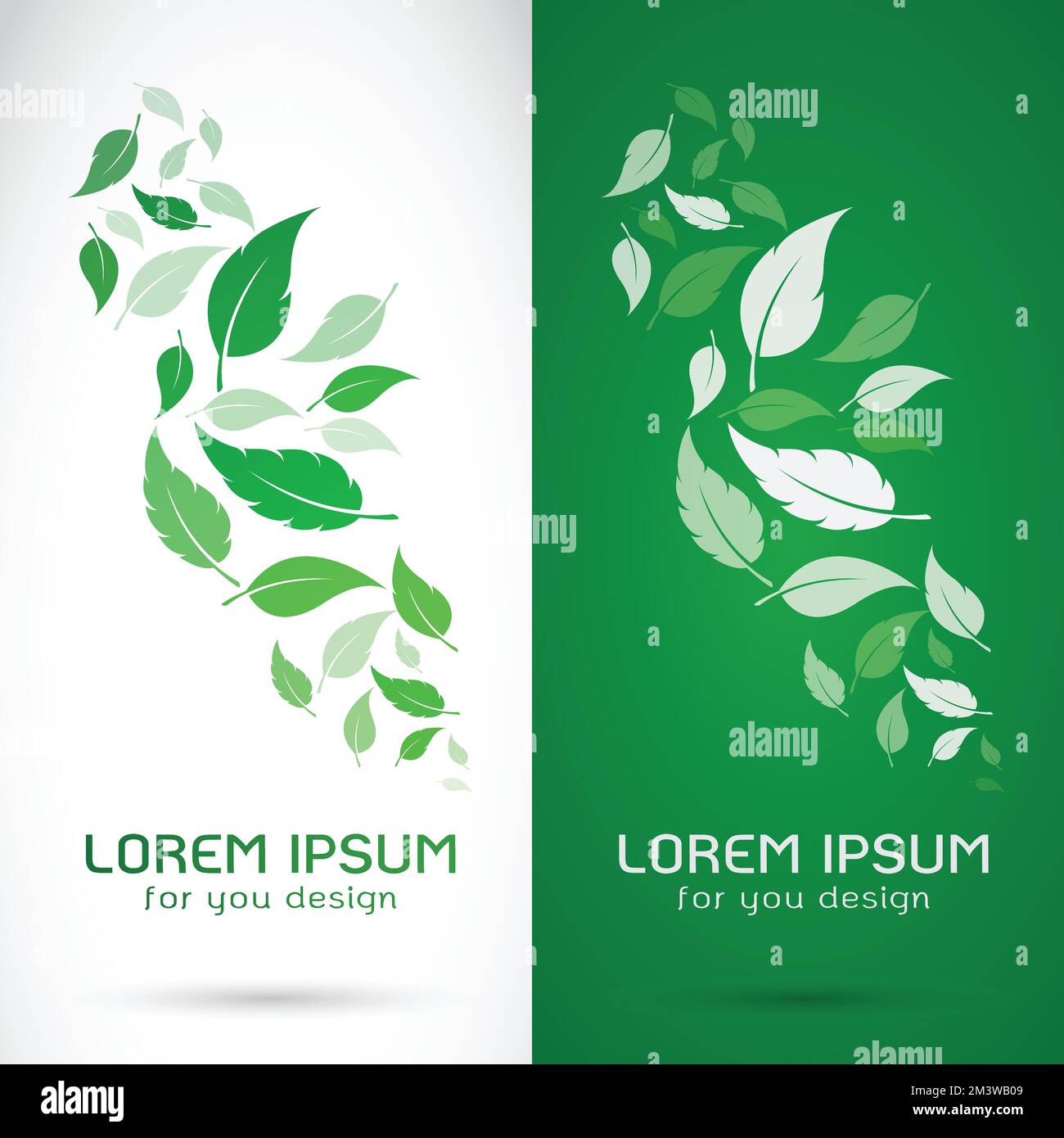 Disegno vettoriale delle foglie su sfondo bianco e verde, Logo, simbolo. Illustrazione vettoriale a strati facilmente modificabile. Illustrazione Vettoriale