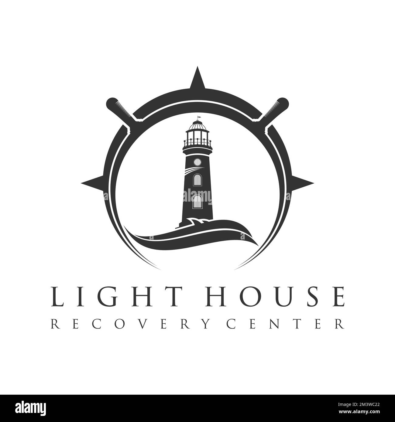 casa di luce unica con mare, volante e bussola grafica icona logo design astratto concetto stock vettoriale. simbolo relativo al mare o al marinaio Illustrazione Vettoriale