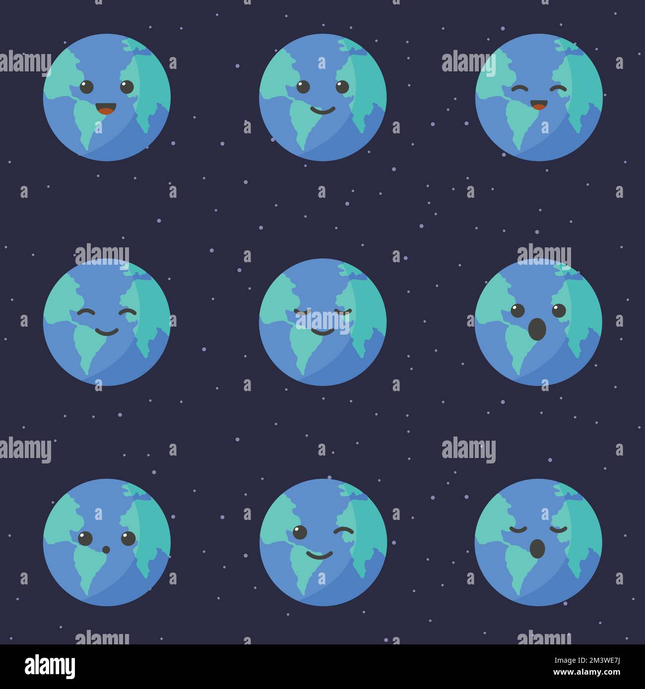 Carino pianeta terra personaggio cartone animato. Set di simpatici globi di cartoni animati con emozioni diverse. Illustrazione vettoriale Illustrazione Vettoriale