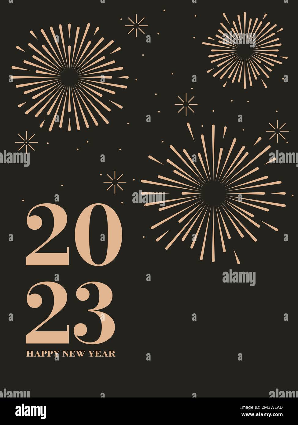 Felice anno nuovo 2023. Elegante fuochi d'artificio vettore illustrazione sfondo . Concetto per l'arredamento delle vacanze, scheda, poster, banner, volantino Illustrazione Vettoriale