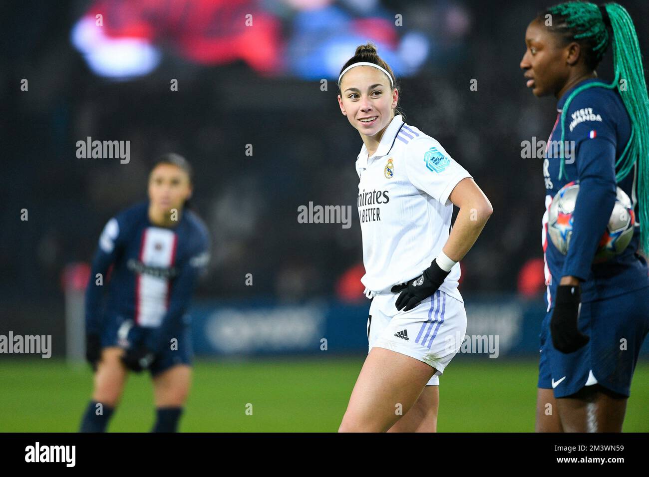 Athenea del Castillo durante la partita di calcio della UEFA Women's Champions League tra Paris Saint Germain (PSG) e il Real Madrid il 16 dicembre 2022 allo stadio Parc des Princes di Parigi, Francia. Foto di Victor Joly/ABACAPRESS.COM Foto Stock