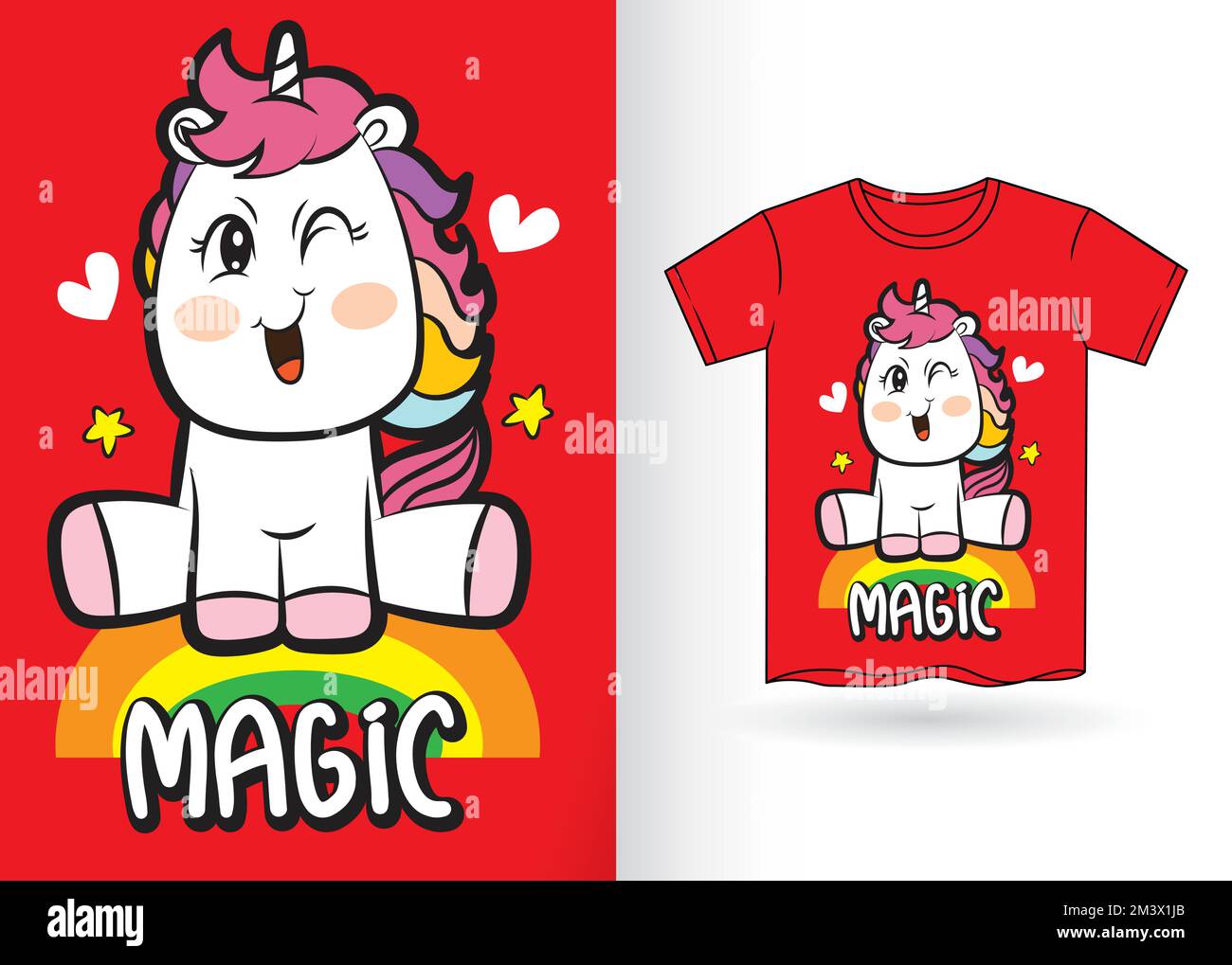 Carino cartone animato unicorno per il design della t-shirt dei bambini Illustrazione Vettoriale