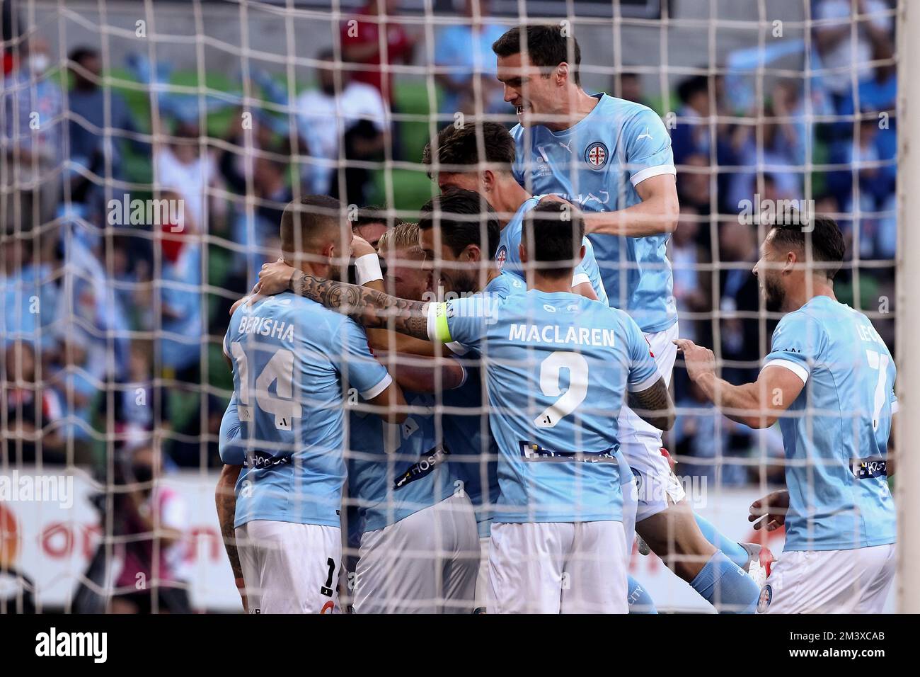 Melbourne, Australia, 17 dicembre 2022. Melbourne City festeggia un gol durante la Partita di football maschile della A-League tra Melbourne City e Melbourne Victory all'AAMI Park il 17 dicembre 2022 a Melbourne, Australia. Credit: Dave Hewison/Speed Media/Alamy Live News Foto Stock