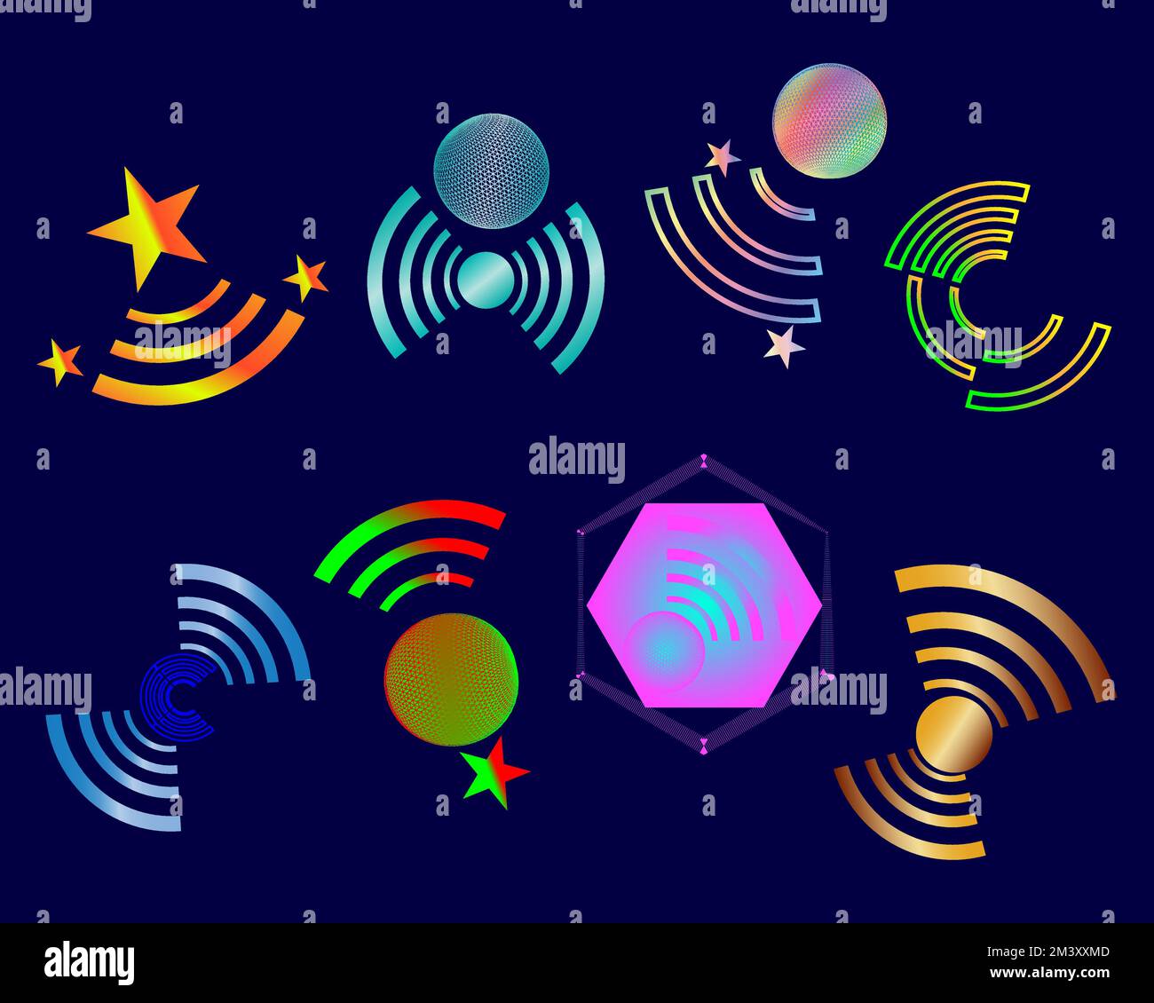 Raccolta di icone internet Wi-Fi connessione wireless networking sito web condivisione astratto sfondo vettore illustrazione Illustrazione Vettoriale