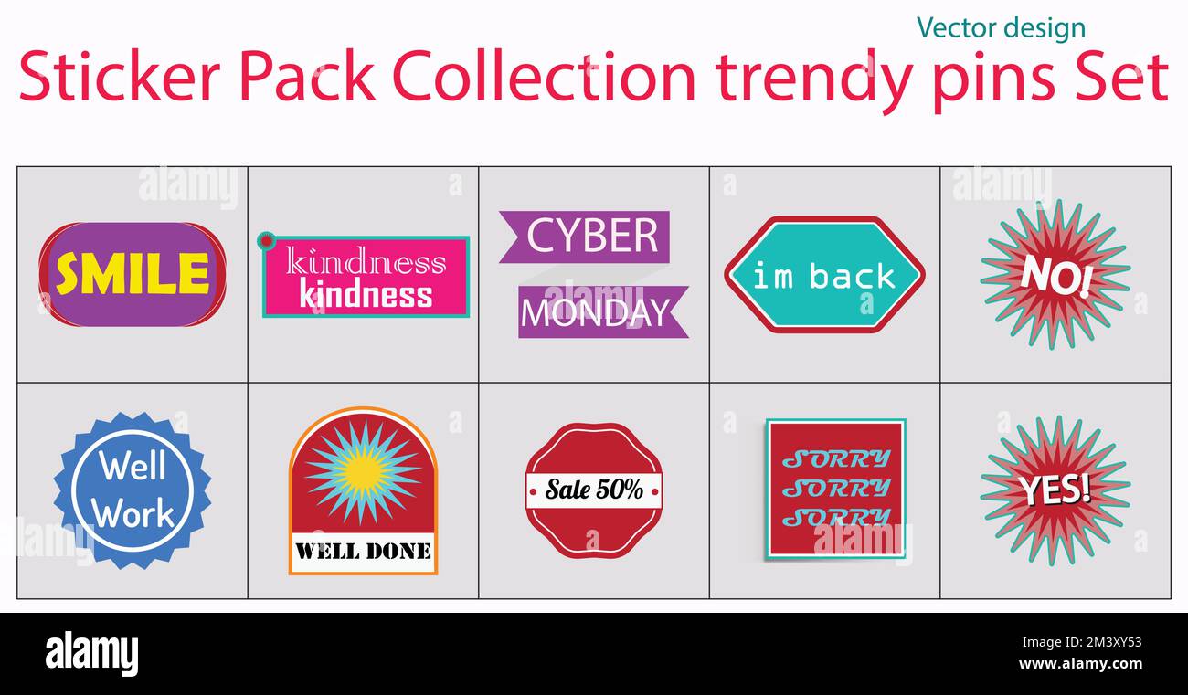 Sticker Pack Collezione di spille trendy Set di patch design vettoriale Illustrazione Vettoriale