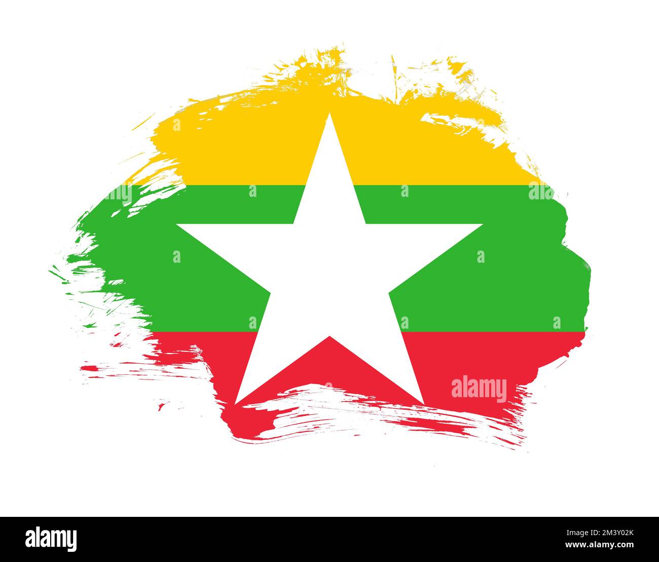 Bandiera di Myanmar dipinta su sfondo pennello minimo colpo Foto Stock