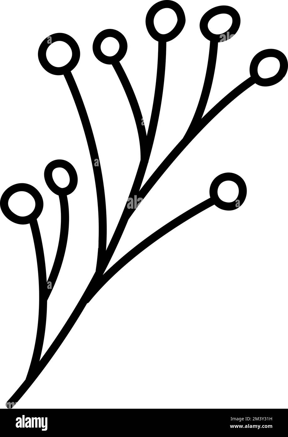Frutti di bosco stilizzati Spring Vector con linee di monolina. Elemento grafico dell'illustrazione scandinavo. Immagine floreale estiva decorativa per il biglietto di auguri di San Valentino Illustrazione Vettoriale