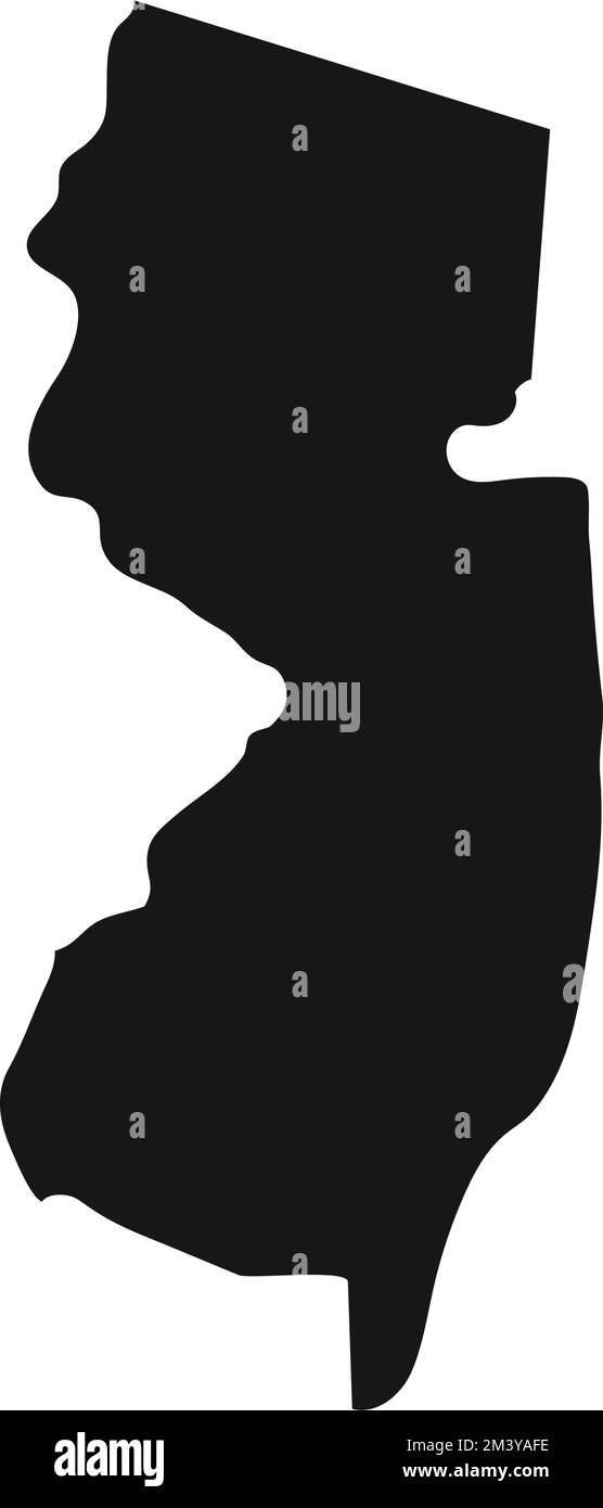 Silhouette nera semplificata del confine dello stato del New Jersey. Illustrazione Vettoriale