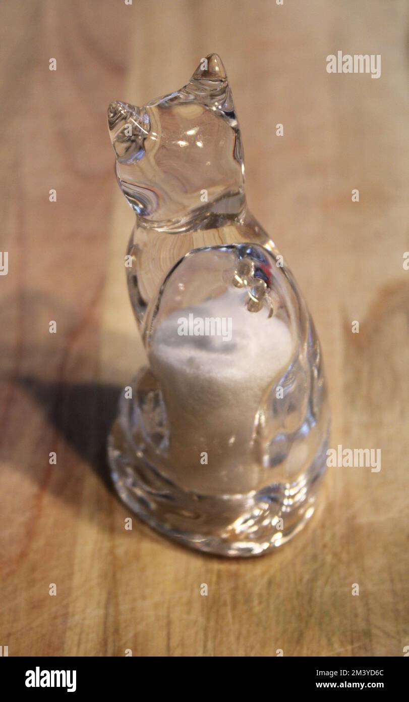 Un Salco Cristallo Shaker a forma di gatto Foto Stock