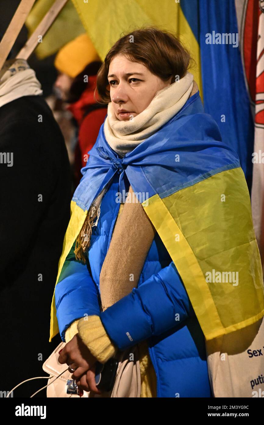 Londra, Regno Unito. 17th dicembre 2022. Protesta Ucraina - Stop Ecocide Ucraina decine di migliaia di persone e animali uccidono dopo l'invasione russa dell'Ucraina nel 17th dicembre 2022,. I manifestanti ucraini grida per più armi "armare l'Ucraina come hai promesso" sono coraggiosi difenderanno il loro paese, non c'è bisogno che gli Stati Uniti/Regno Unito/NATO combatteranno per noi. Ti basterà armarci come ti prometti fuori da Downing Street. Credit: Vedi li/Picture Capital/Alamy Live News Foto Stock