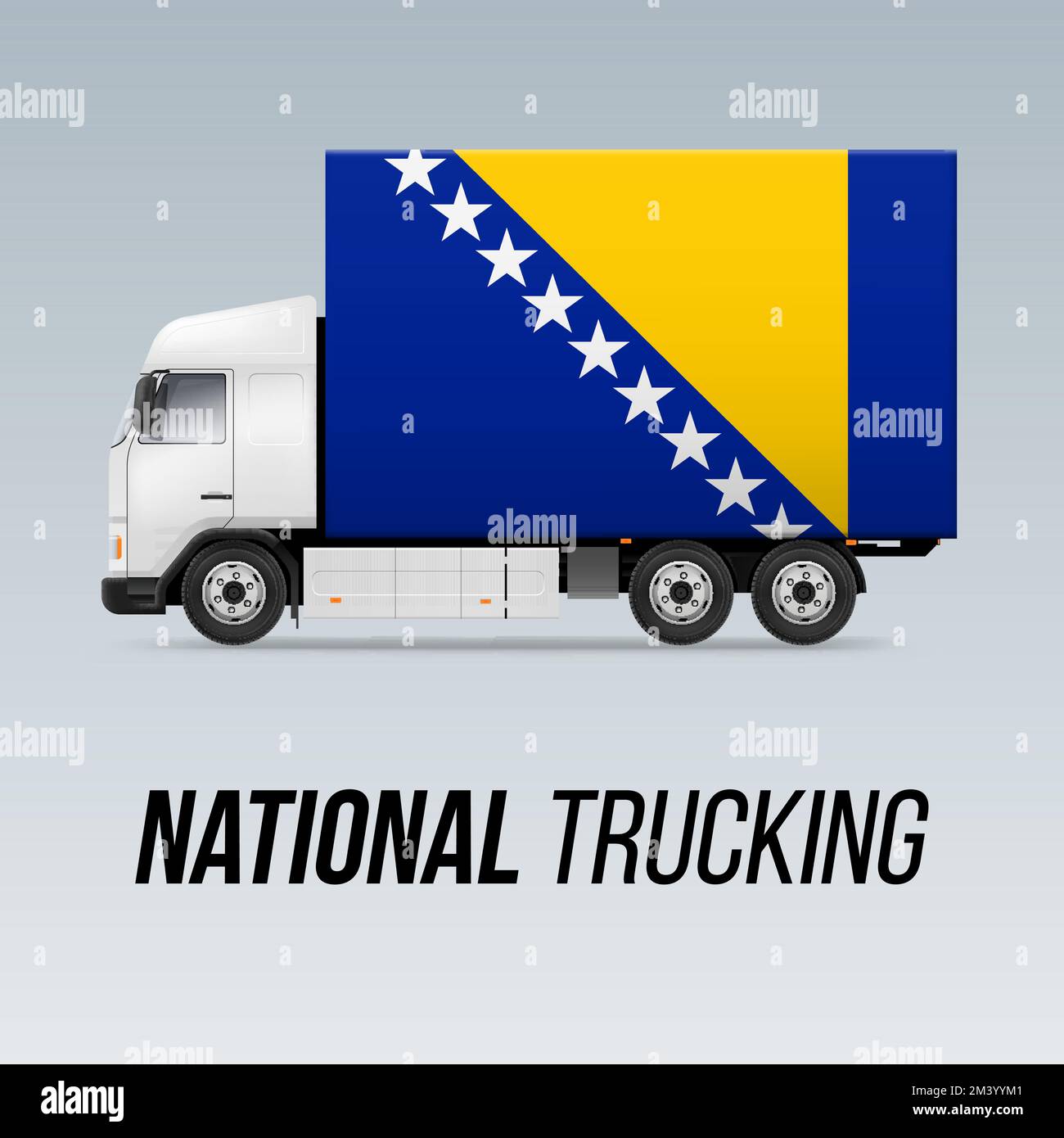 Simbolo del camion nazionale di consegna con bandiera della Bosnia-Erzegovina. Icona nazionale Trucking e colori della bandiera Illustrazione Vettoriale