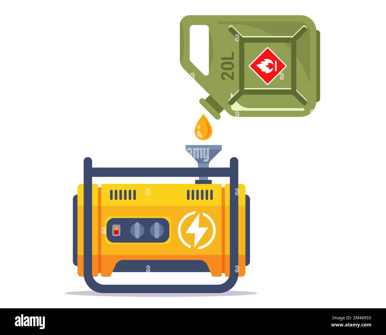 generatore di benzina in caso di calamità naturali. fornitura di energia elettrica con generatore. illustrazione del vettore piatto. Illustrazione Vettoriale