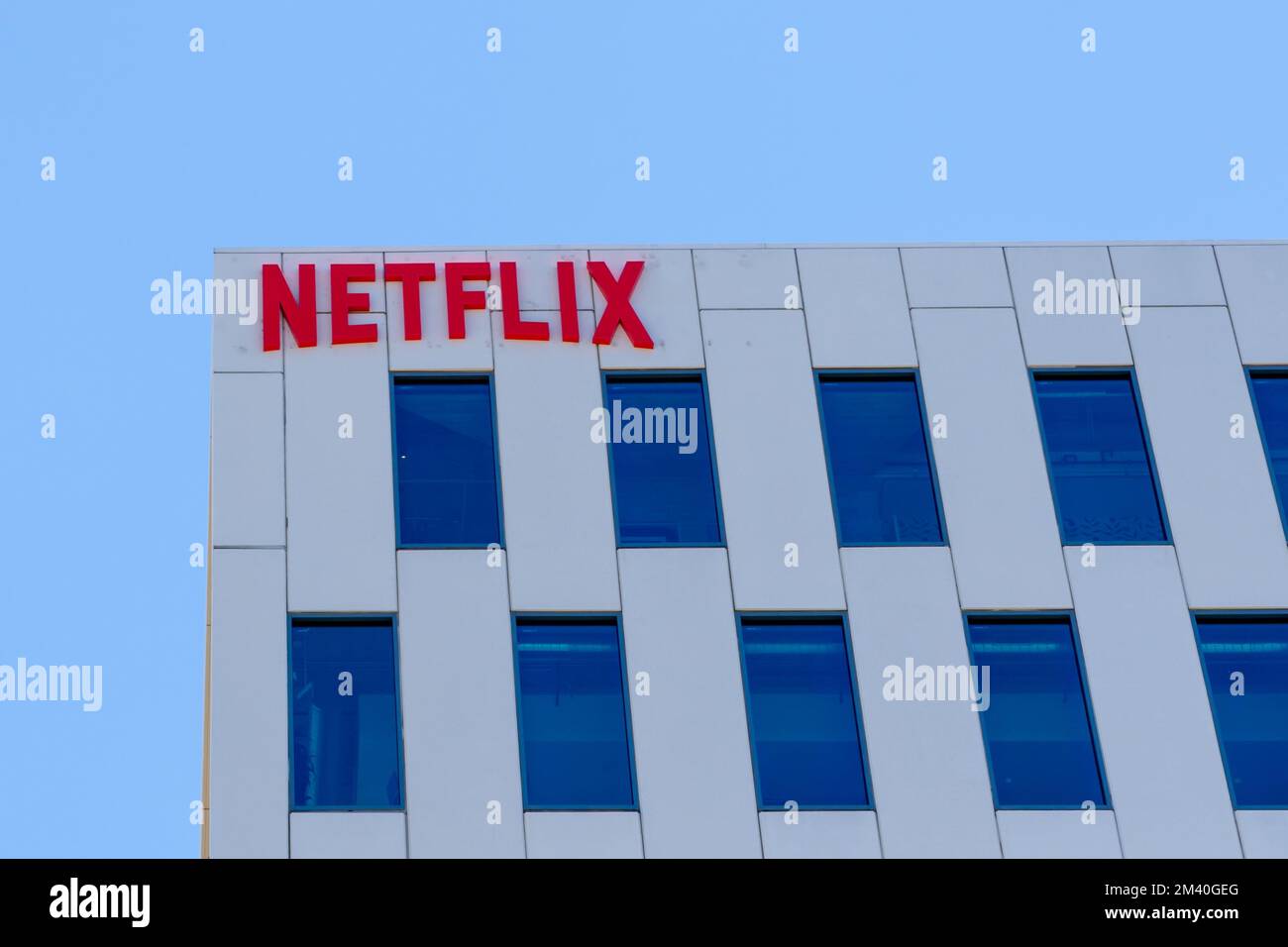 Netflix firma sul suo edificio della sede centrale di Los Angeles. Foto Stock