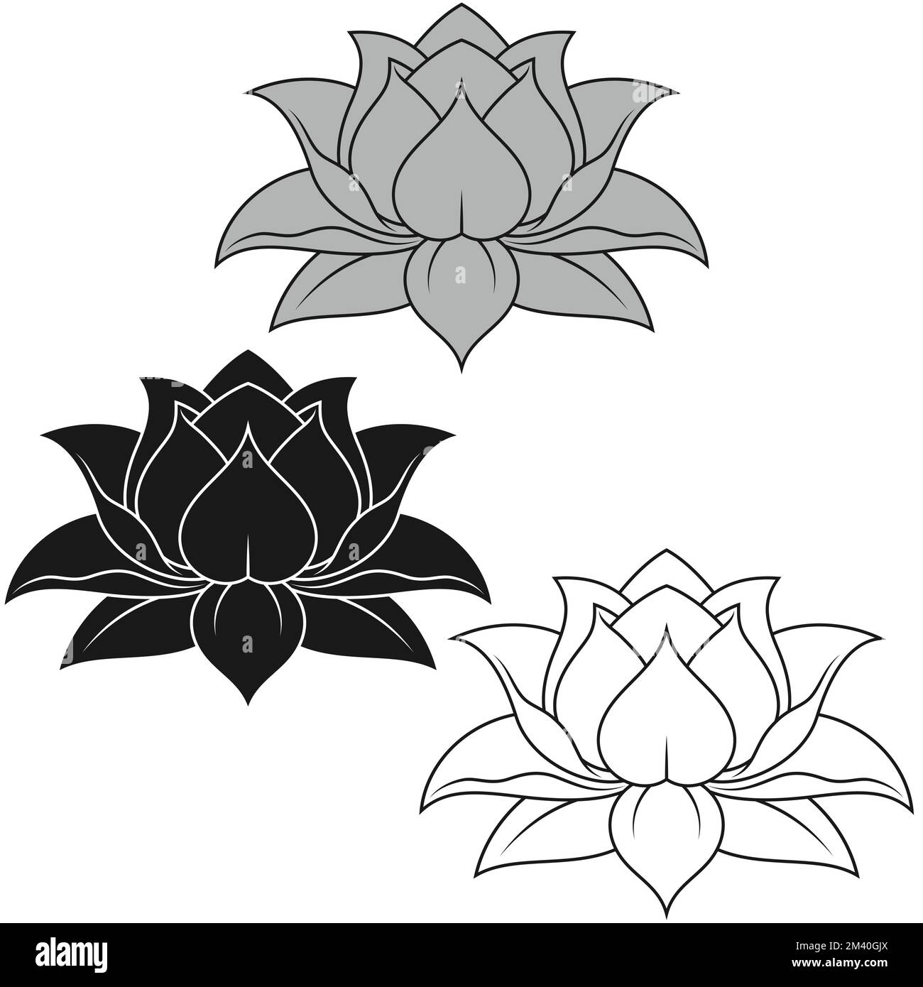 Disegno vettoriale di fiori di loto, motivi floreali di loto per disegno e tatuaggio, decorazione in stile orientale e indiano Illustrazione Vettoriale