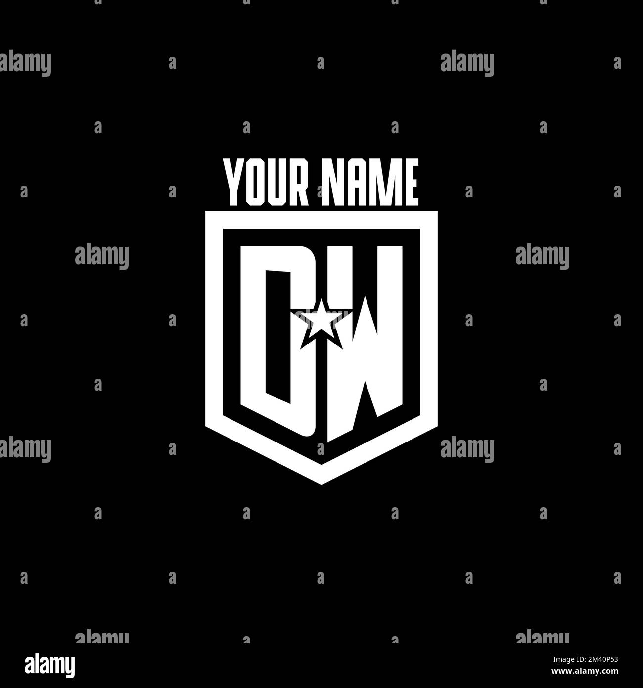 Logo DW Initial gaming con scudo e ispirazione per il design in stile star Illustrazione Vettoriale