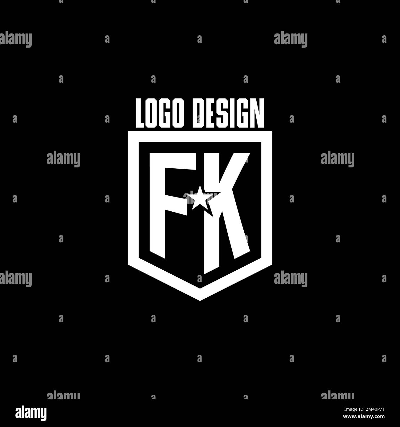 Logo FK Initial gaming con scudo e ispirazione per il design in stile star Illustrazione Vettoriale