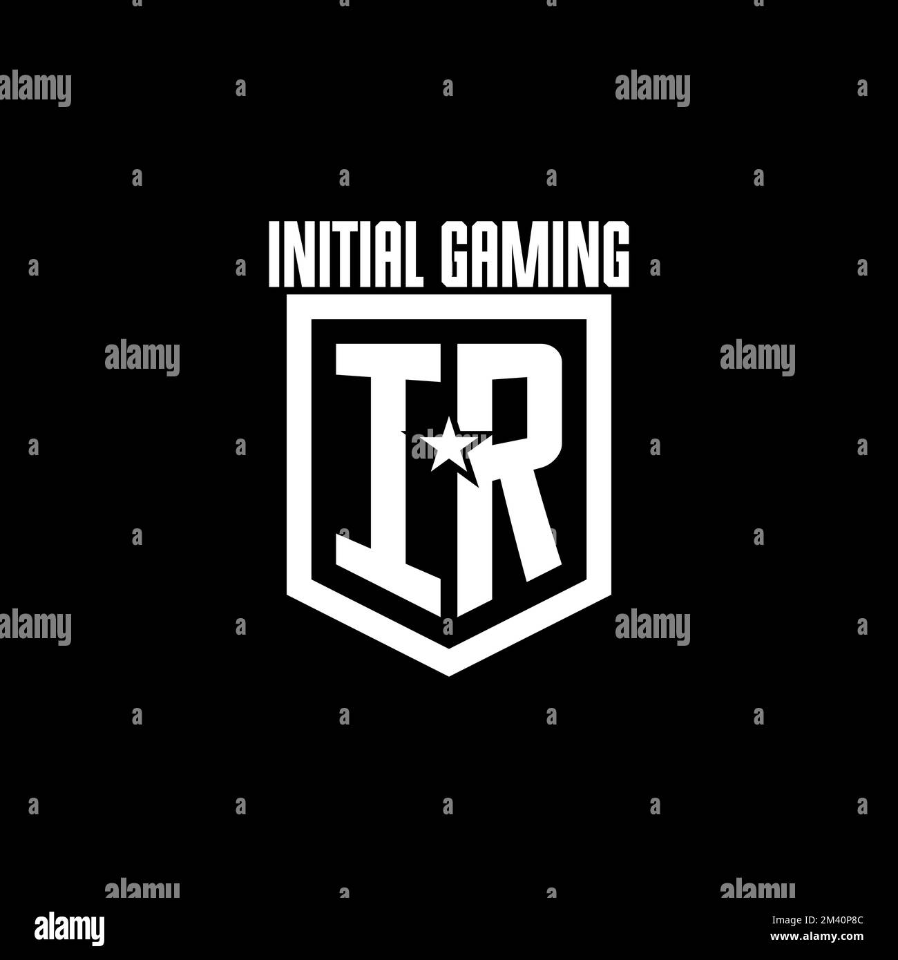 Logo di gioco IR Initial con scudo e design ispirato a stelle Illustrazione Vettoriale