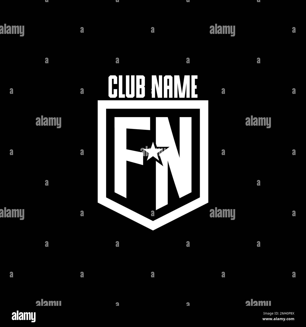 FN Initial gaming logo con scudo e ispirazione design stile star Illustrazione Vettoriale