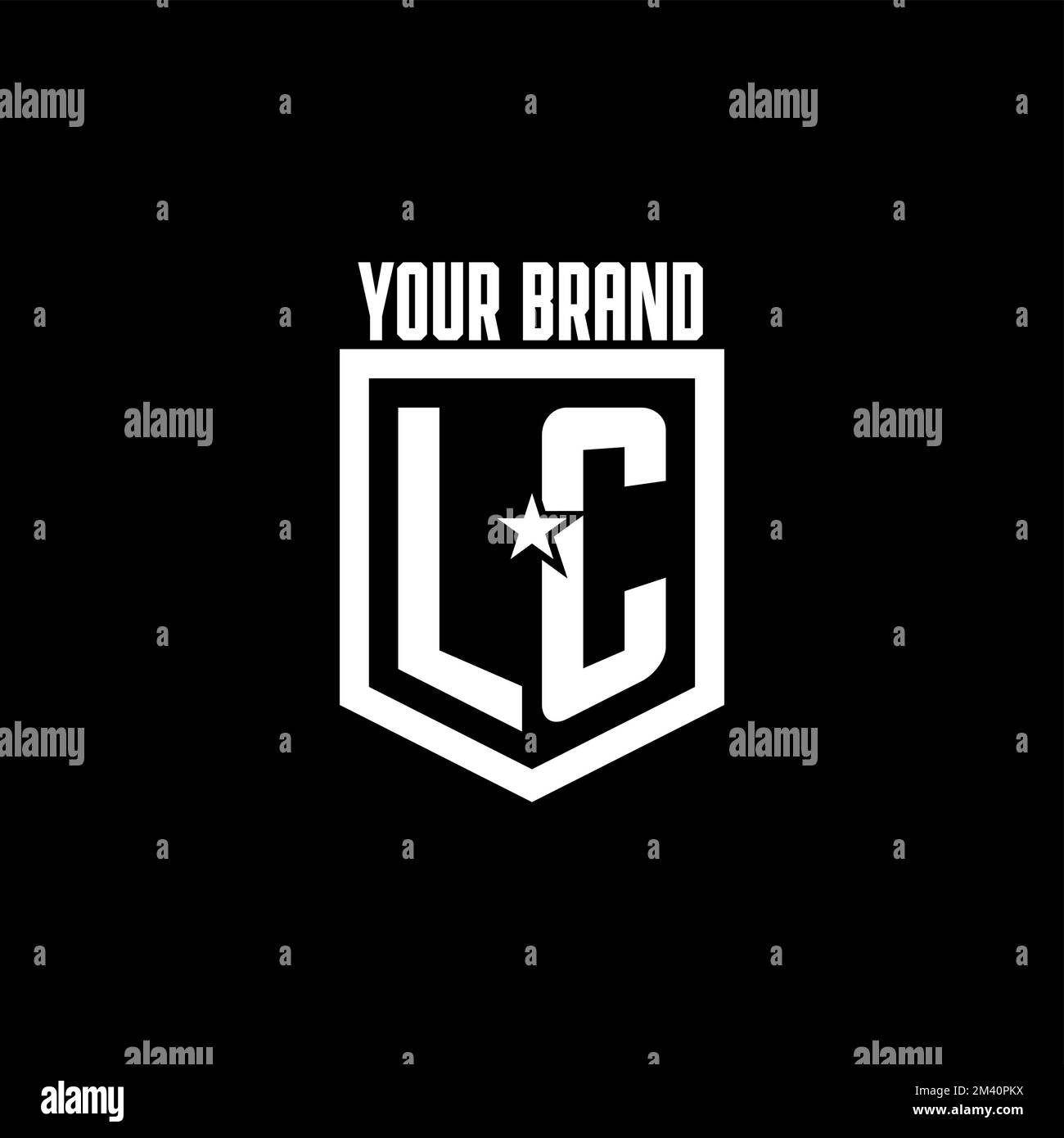 Logo LC Initial gaming con scudo e design ispirato a stelle Illustrazione Vettoriale