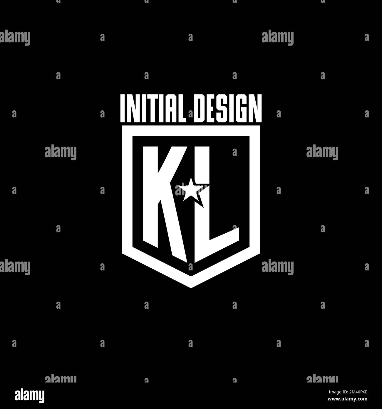 Logo KL Initial gaming con scudo e design ispirato alla stella Illustrazione Vettoriale