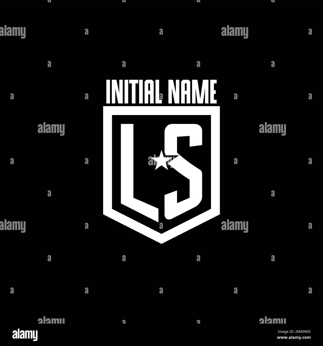 Logo di gioco LS Initial con scudo e ispirazione per il design in stile star Illustrazione Vettoriale