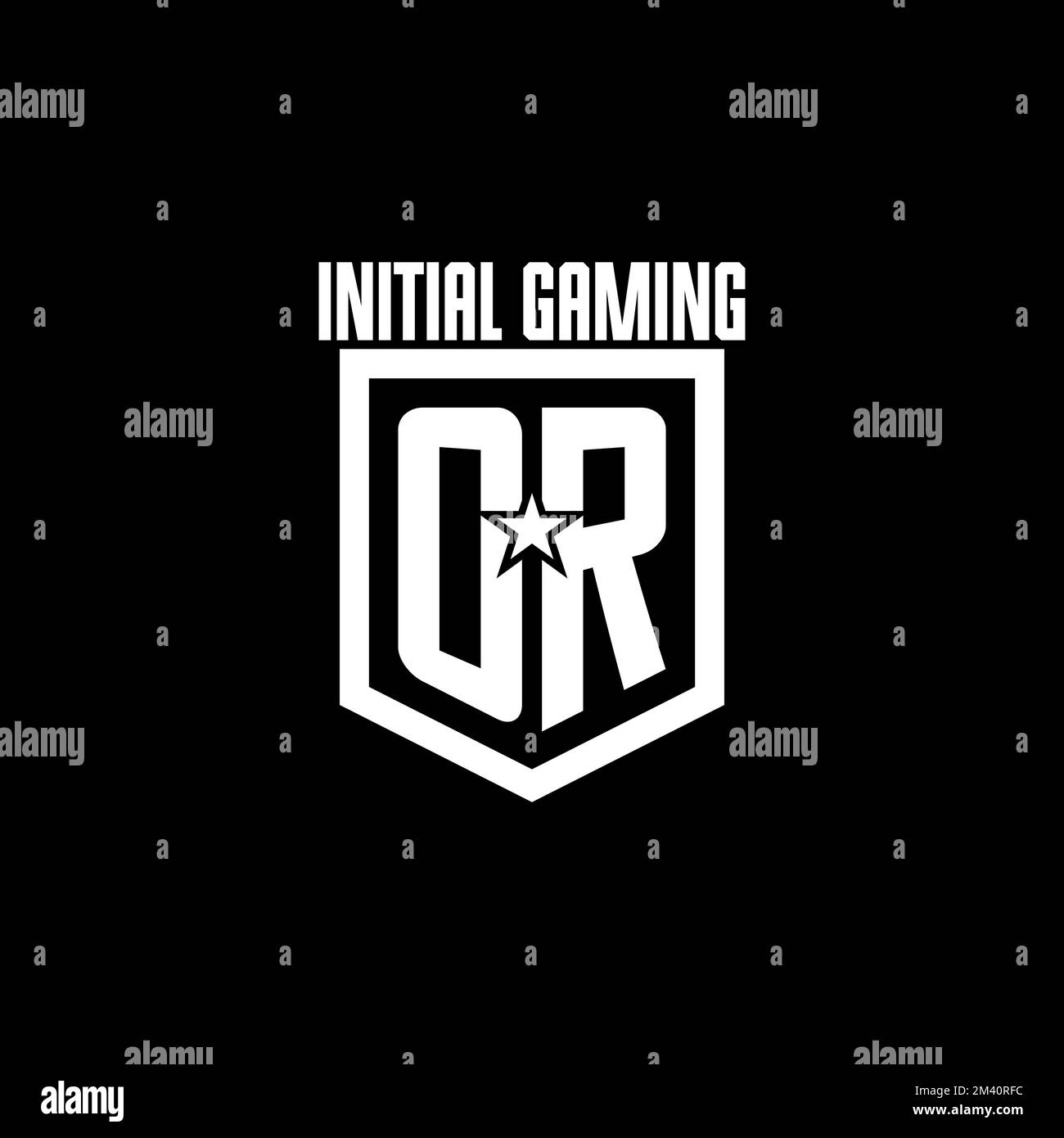 O il logo di gioco iniziale con lo scudo e l'ispirazione di design stile stella Illustrazione Vettoriale