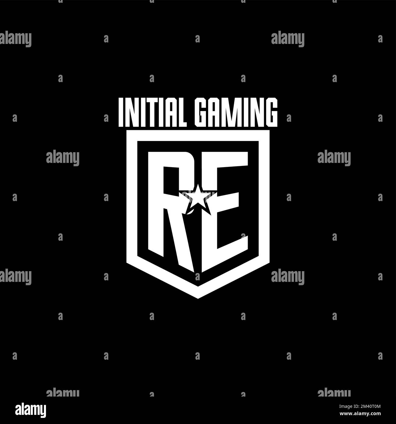LOGO DI gioco iniziale re con scudo e ispirazione design stile star Illustrazione Vettoriale