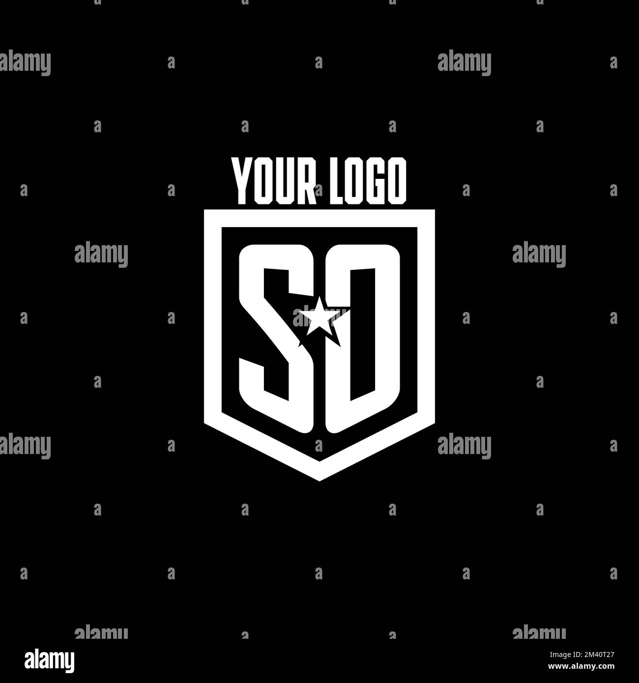 COSÌ il logo iniziale di gioco con lo scudo e l'ispirazione di design stile stella Illustrazione Vettoriale