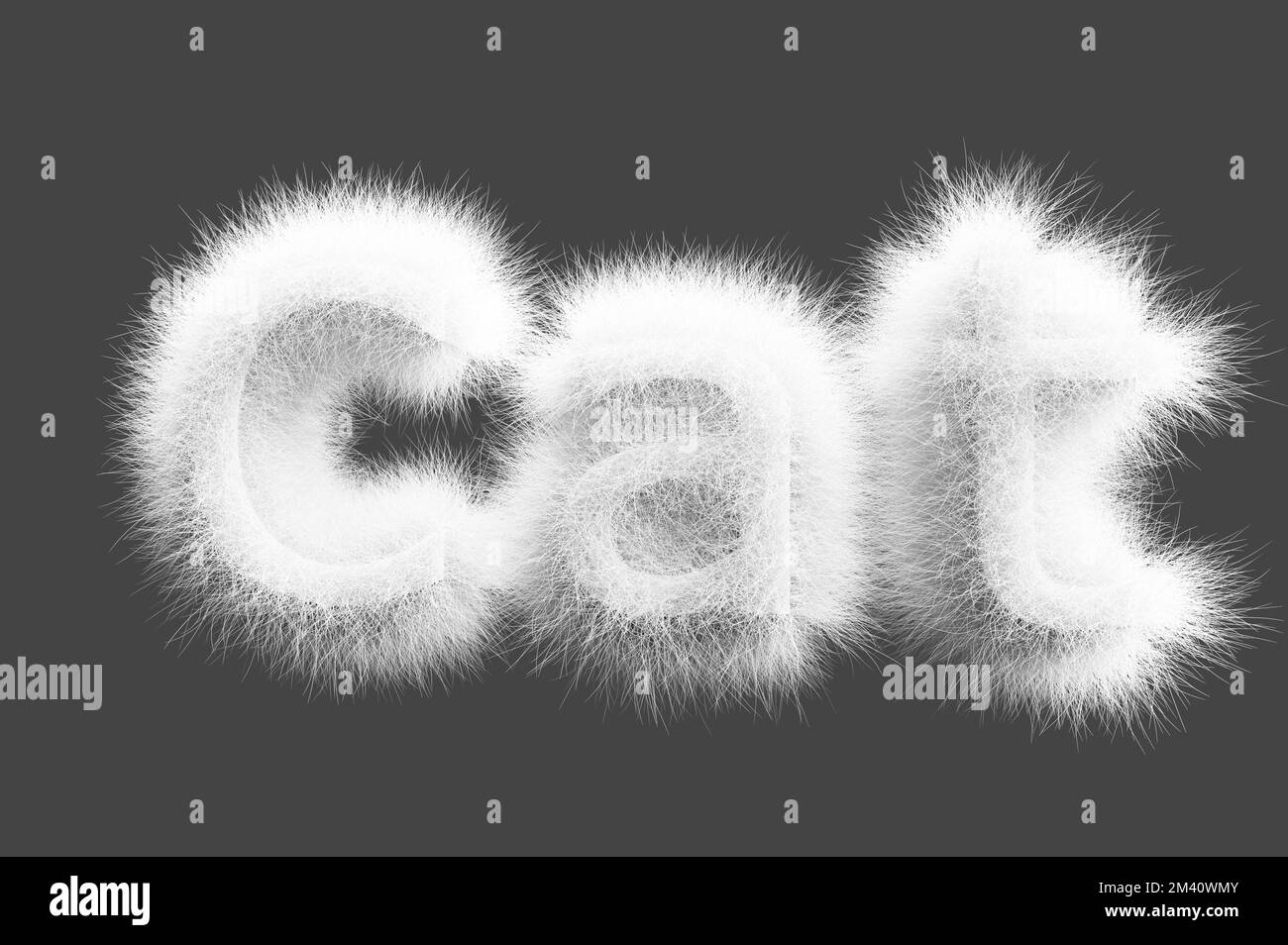 Visualizzazione 3D. Gatto di scrittura da lana bianca su sfondo grigio. Foto Stock