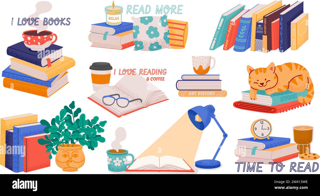 Pile di libri. Cartoon colorato stack di elementi libreria libreria, scuola accademica scienza libri di testo per gli amanti della lettura stile piatto. Vettore isolato Illustrazione Vettoriale