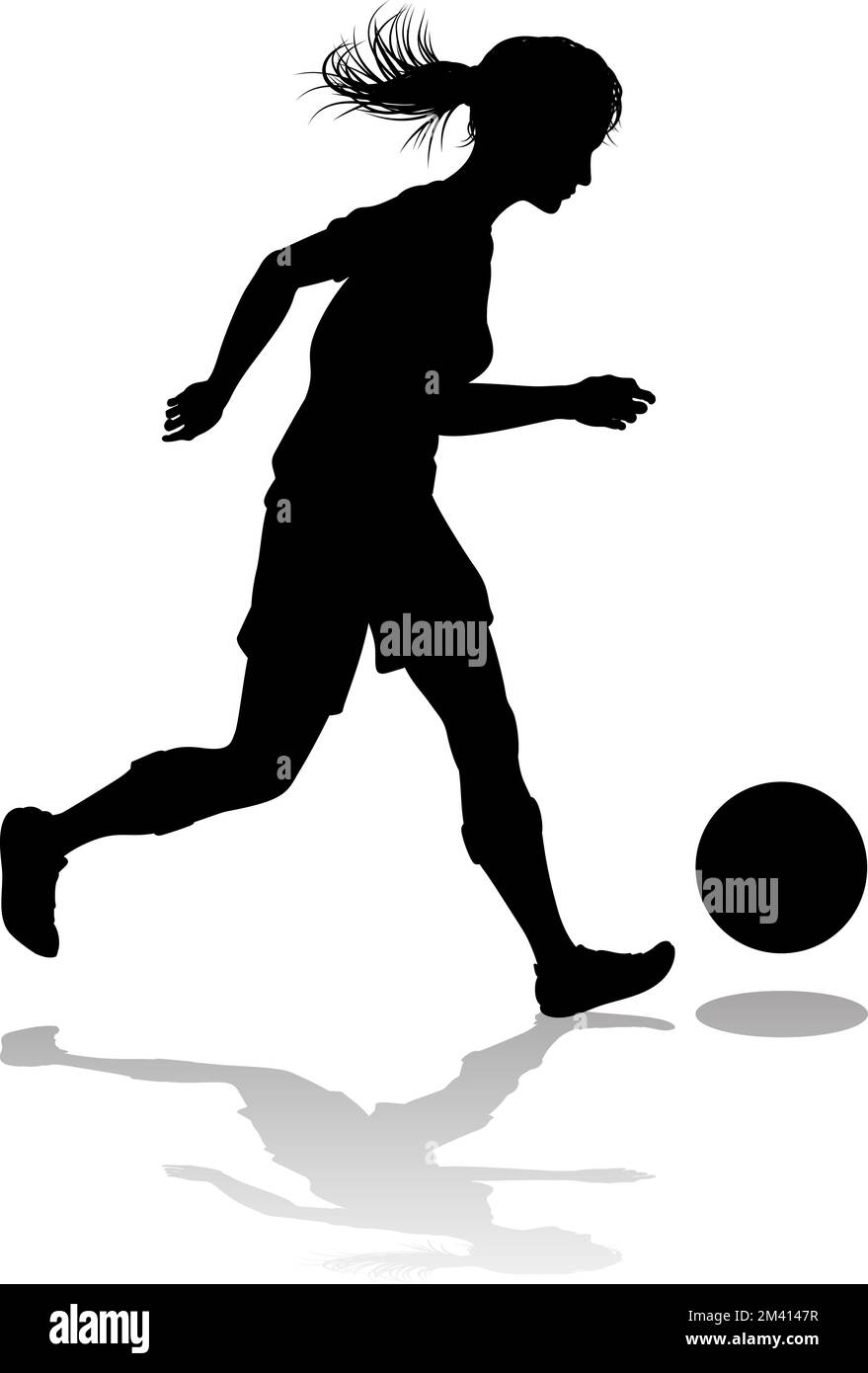 Femmina Calcio giocatore Donna Silhouette Illustrazione Vettoriale