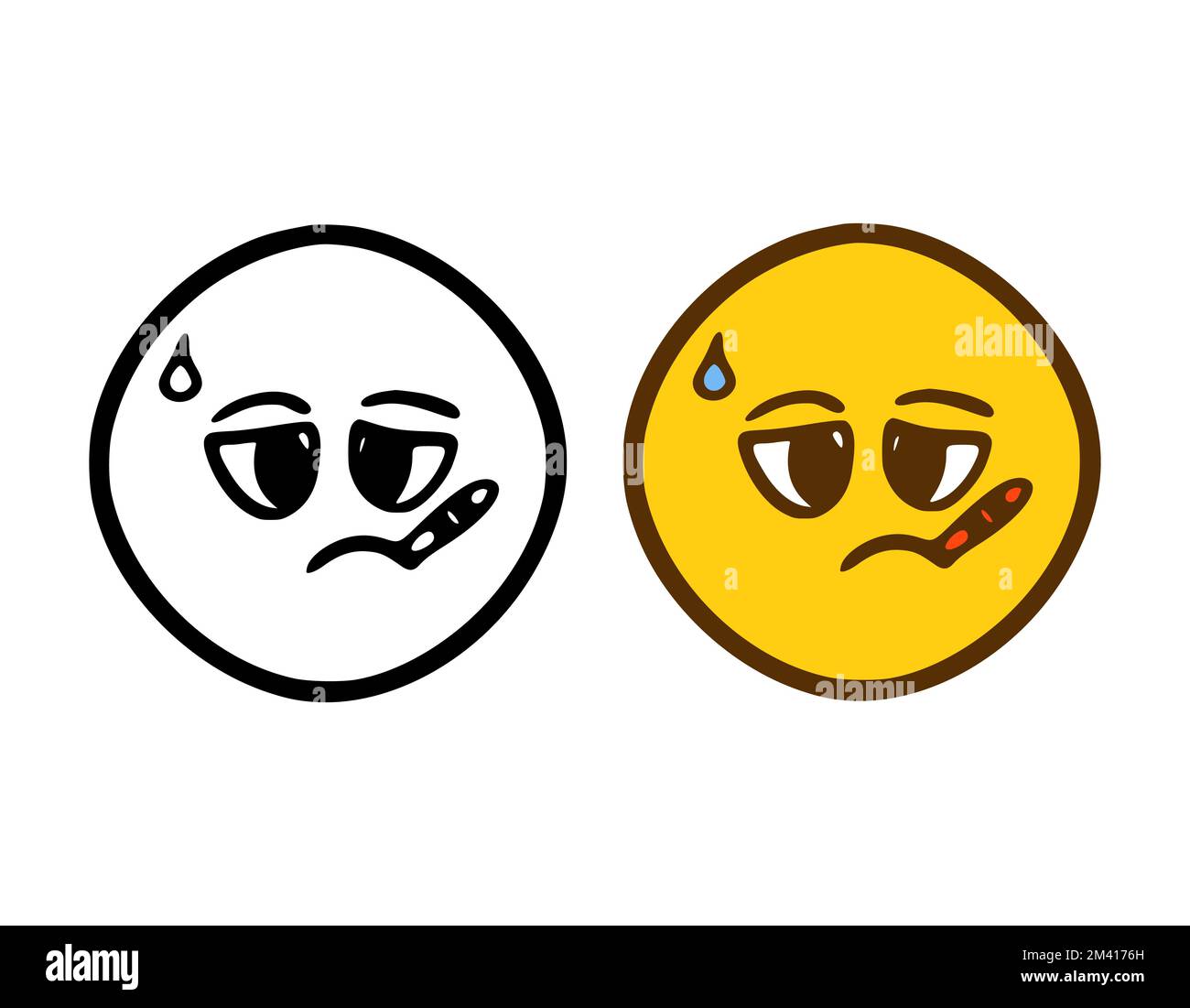 Emoticon Sick con termometro in stile doodle isolato su sfondo bianco Illustrazione Vettoriale