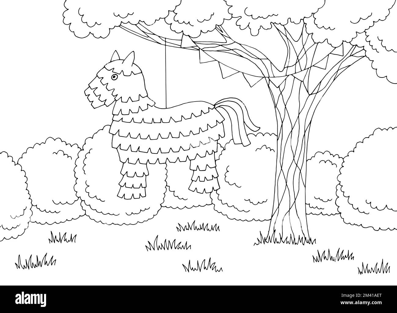 Pinata party graphic nero bianco paesaggio disegno vettore illustrazione Illustrazione Vettoriale