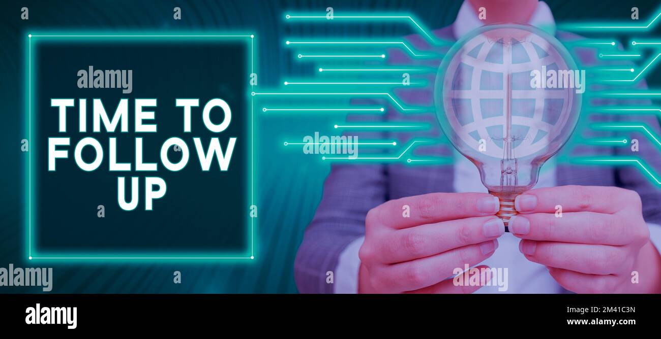 Scrittura manuale del testo tempo di follow-up. Idea aziendale richiesta dell'attività precedente o continuazione delle informazioni Foto Stock