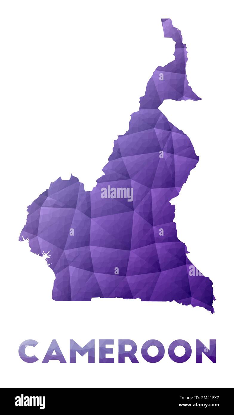Mappa del Camerun. Illustrazione poly bassa del paese. Design geometrico viola. Illustrazione del vettore poligonale. Illustrazione Vettoriale