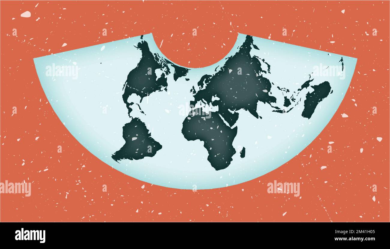 Poster della mappa del mondo. Proiezione conica Albers di pari area. Forma vintage World con texture grunge. Illustrazione vettoriale ordinata. Illustrazione Vettoriale